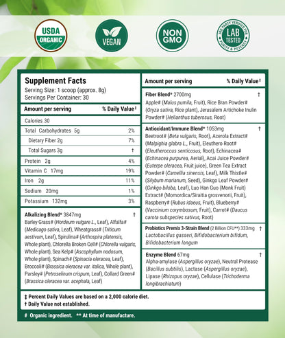Super Greens Daily Greens Powder – Organic Superfoods & Probiotics, 30 Servings