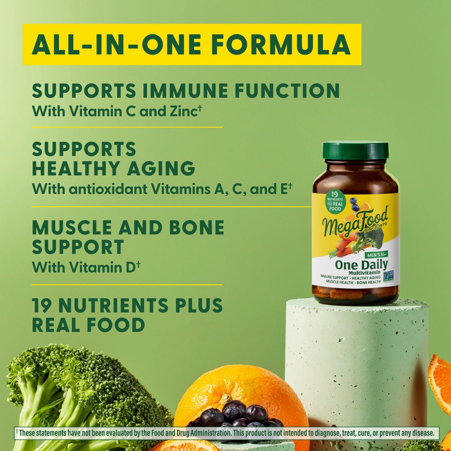 MegaFood Men’s 55+ Multivitamin – B12, C, D & Zinc for Immunity & Aging