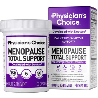 Physician's CHOICE Menopause Probiotic Supplement for Women - Supports Hormone Balance, Hot Flashes, Night Sweats, Weight Management, Bloating & Gut Health - with Black Cohosh, Resveratrol+ - 30ct