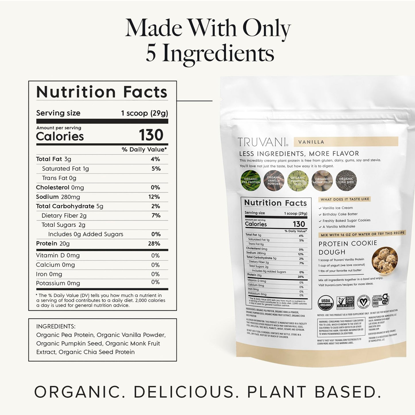 Truvani Vegan Pea Protein Powder | Vanilla | 20g Organic Plant Based Protein | 10 Servings | Keto | Gluten & Dairy Free | Low Carb | No Added Sugar