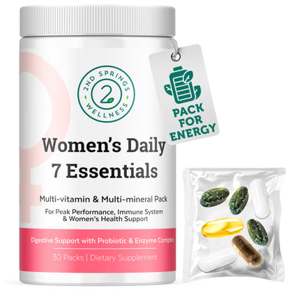 2nd Springs Daily 7 Essentials Women's Vitamin Pack -7 Pack Complete Women's Multivitamin Packet with Energy, Metabolism, Immune System, Women's Health Support with Probiotics, More