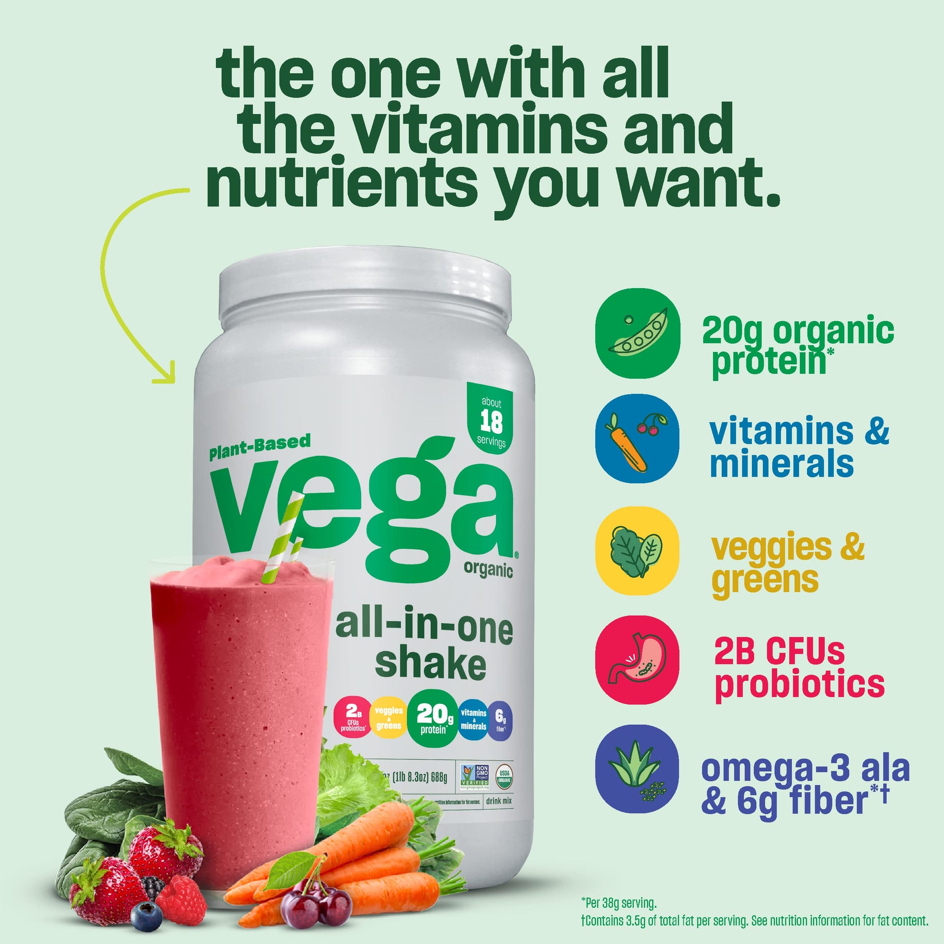 Vega Organic All-in-One Vegan Protein – French Vanilla, Keto, 1.5 lbs
Organic Plant Protein | French Vanilla | Keto Friendly | Daily Nutrition | 1.5 lbs

