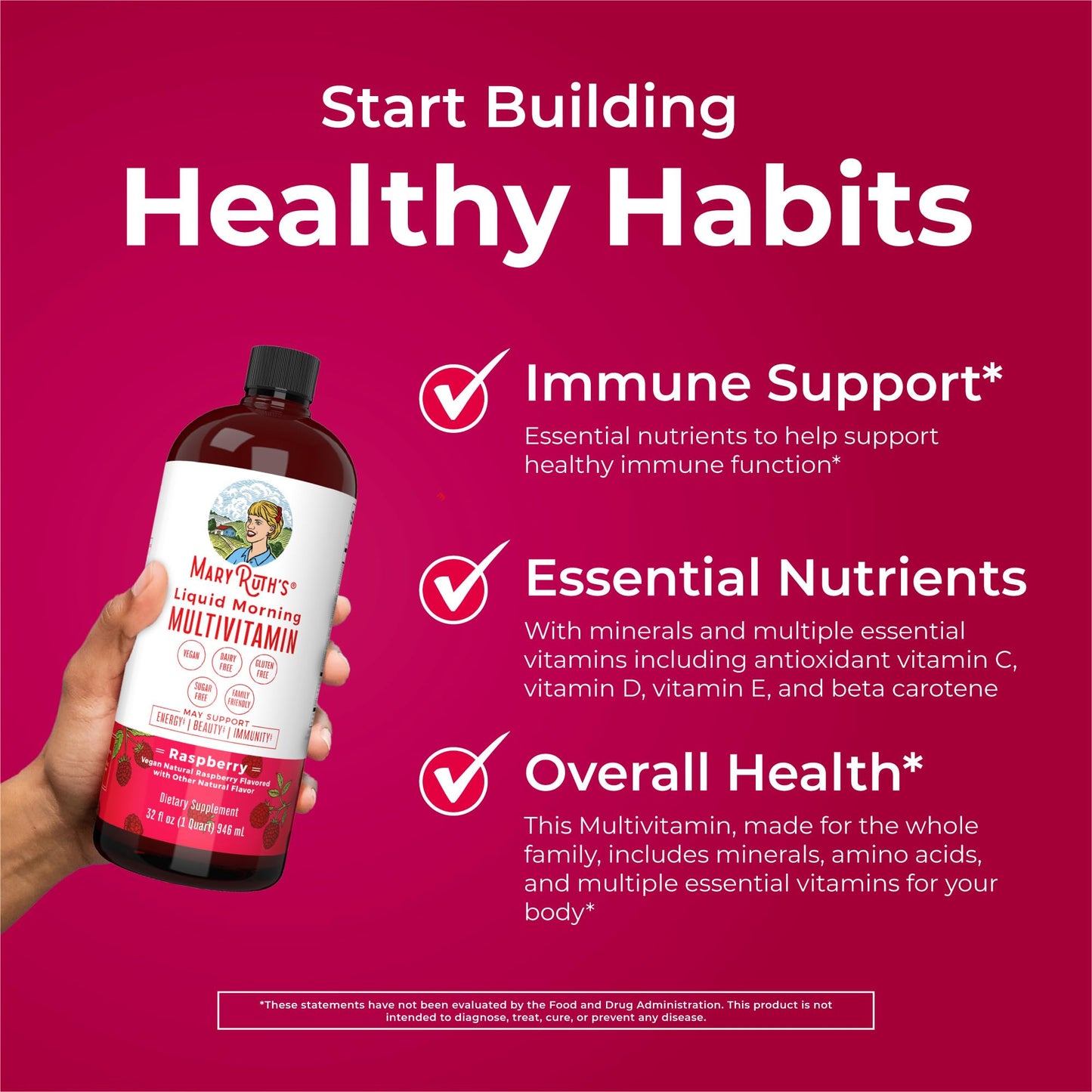 MaryRuth's Liquid Morning Multivitamin Raspberry (32oz) & Liquid Nighttime Multimineral Coconut (15.22oz) | Sugar-Free, No Melatonin | Vegan, Non-GMO | Supports Sleep, Beauty, and Overall Health