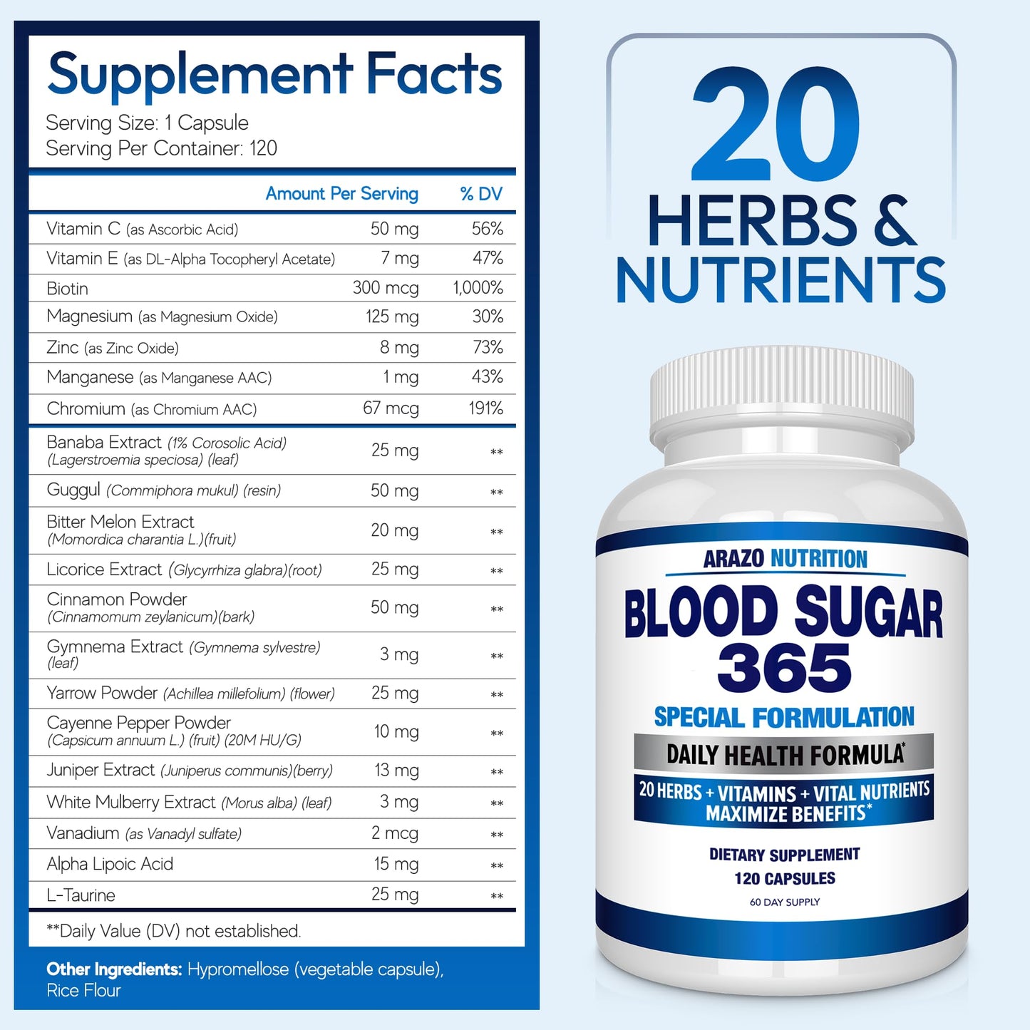 Arazo Nutrition Blood Sugar 365 – Glucose & Energy Support – 120 Ct