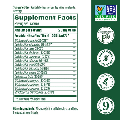 MegaFood MegaFlora Probiotic – 50B CFU, Digestive & Immune Support