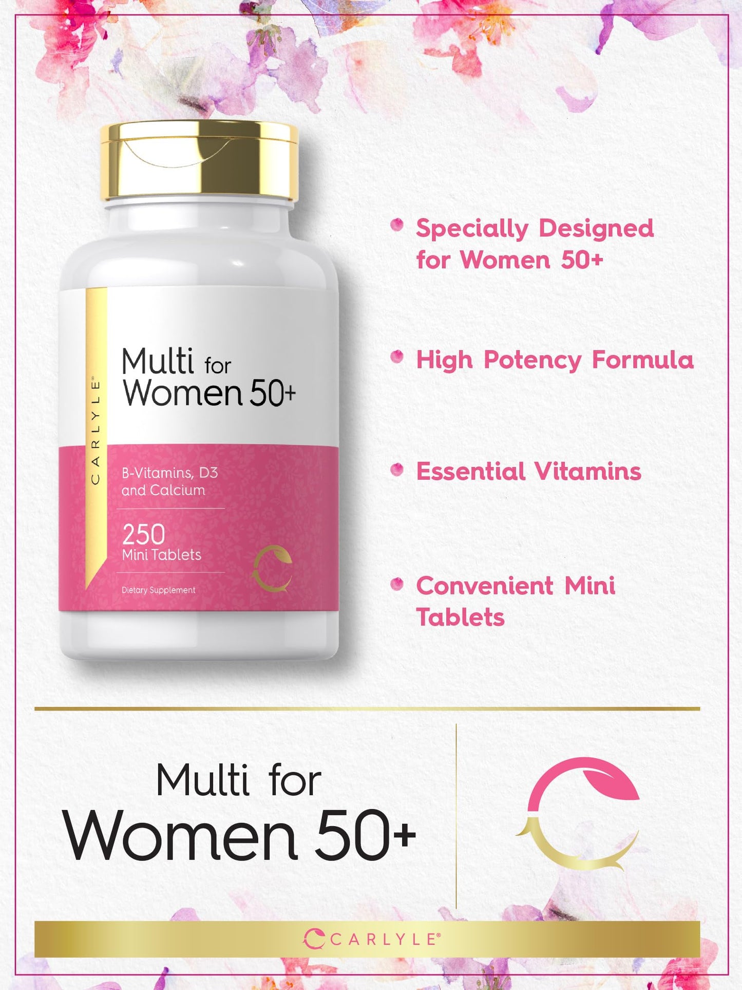 Carlyle Women’s 50+ Multivitamin – Iron-Free with B12, D3 & Calcium
