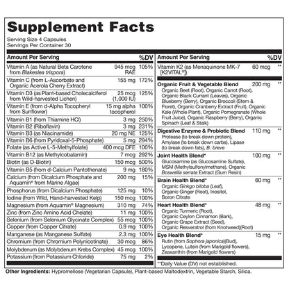 NATURELO Women’s 50+ Multivitamin – Organic, Vegan, Iron-Free 120 Ct