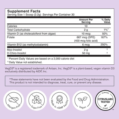 Rael Hormone Balance for Women, Inositol Powder Supplement - Ovarian Function Support, Vitamin B8, 40:1 Proven Ratio, Folic Acid, Vegan (30 Servings)