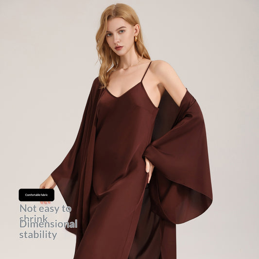 Womens Simple Satin Chiffon Camisole And Robe Set (3)