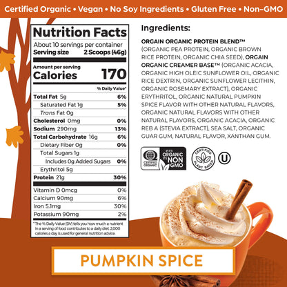 Orgain Organic Vegan Protein – Pumpkin Spice, 21g Plant-Based – 1.02 lb
Pumpkin Spice | 21g Plant Protein | Organic | Dairy-Free | Seasonal Favorite

