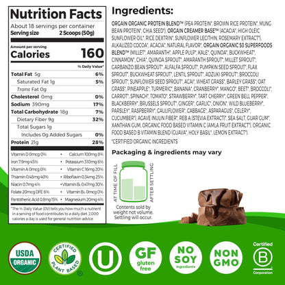 Orgain Vegan Protein + Superfoods – Chocolate Fudge, 21g Protein