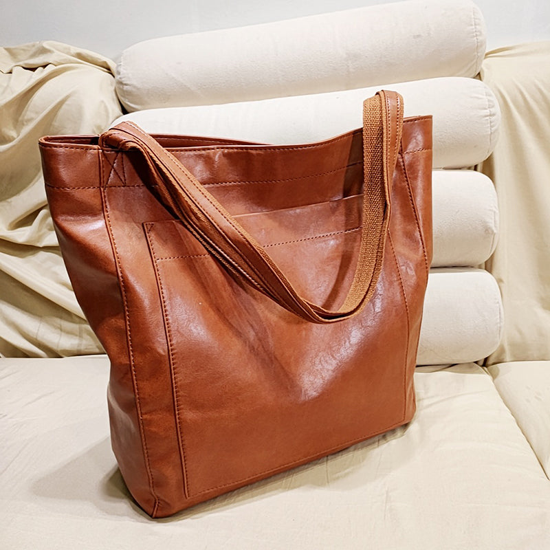 Large capacity PU leather style shoulder tote bag for daily wear