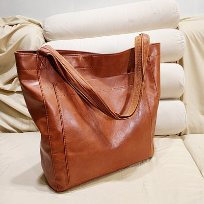 Large capacity PU leather style shoulder tote bag for daily wear