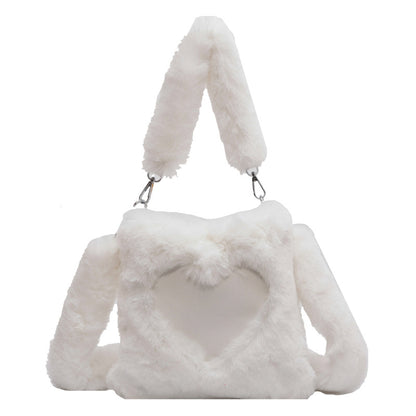 Winter plush shoulder tote bag for women with soft texture and vertical square shape