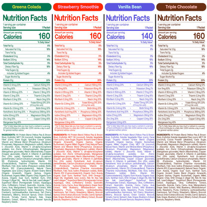 Happy Viking Variety Pack Plant Protein Powder, Created by Venus Williams, 20G Protein, Low Carb, Keto, Vegan, Gluten-Free, Non-GMO, Superfoods, Complete Meal Replacement, 8 Single Serve Packs