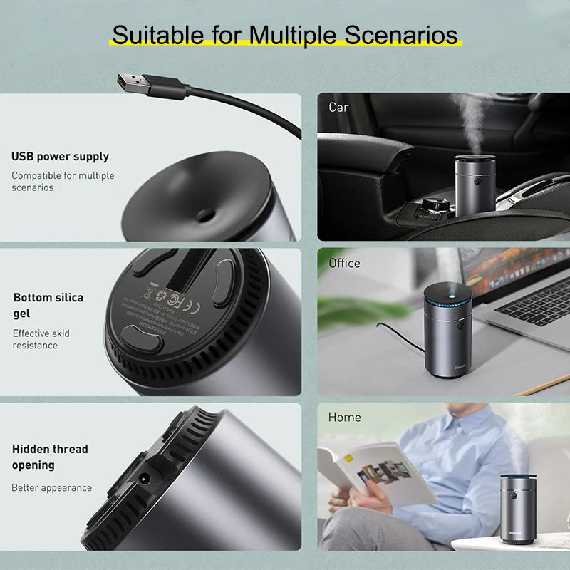 Baseus Car Aromatherapy Diffuser with LED Light, USB Humidifier & Air Purifier