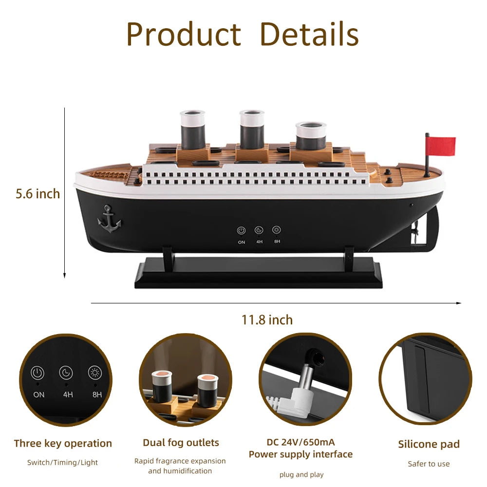 Ship Modeling Essential Oil Diffuser with Remote Control and Cool Mist Humidifier Function