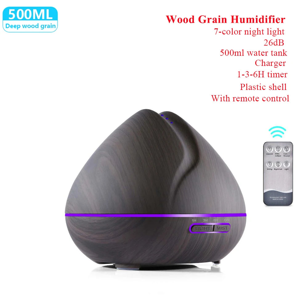 "Ultrasonic Aromatherapy Essential Oil Diffuser and Humidifier with Remote Control – 300ml 500ml 1000ml – Naturally You Balance"