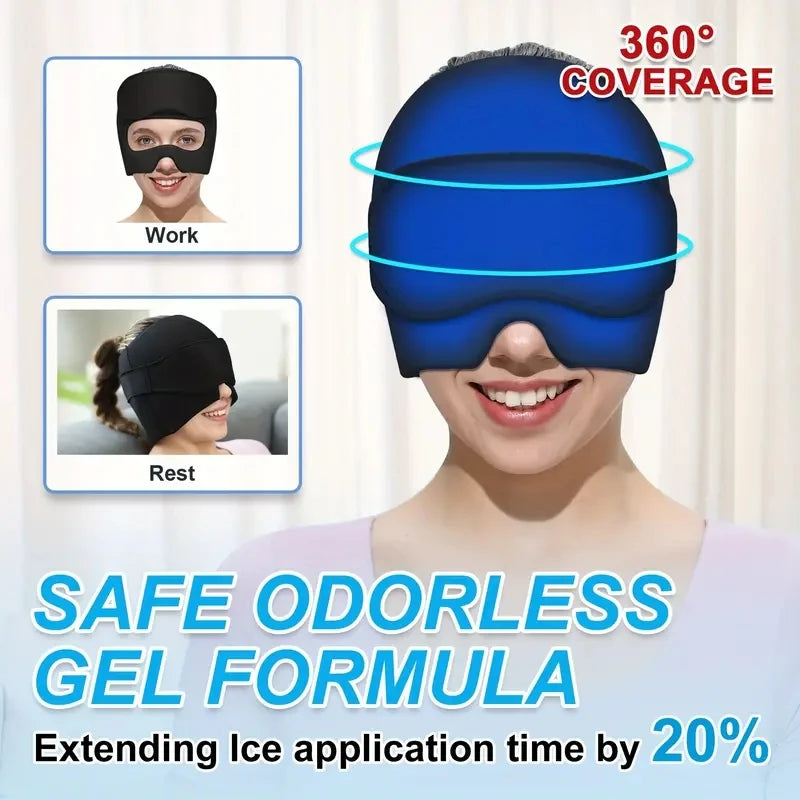 2PCS Gel Ice Cap and Eye Mask Set for Migraine, Puffy Eyes, and Cold Therapy