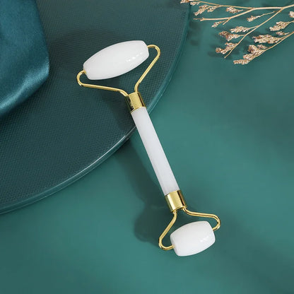 Pink Quartz Jade Facial Roller and Gua Sha Massager Tool for Skin Sculpting & Glow