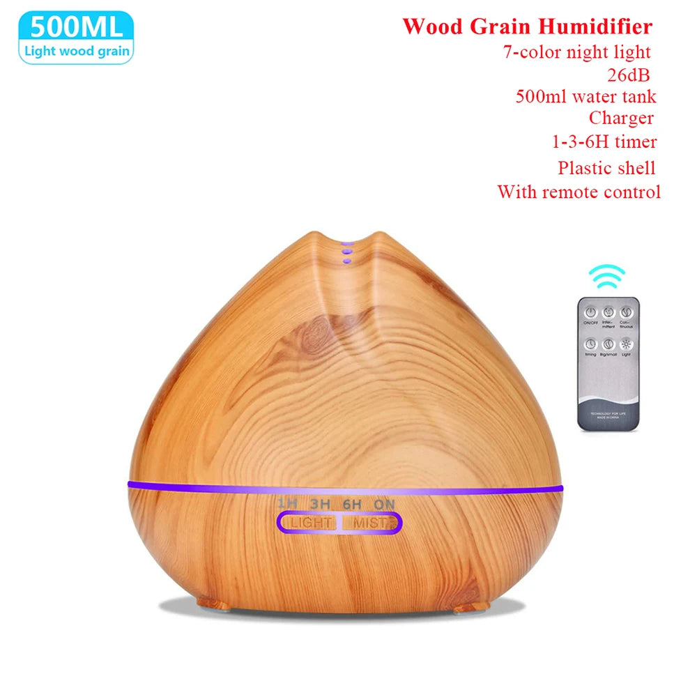 "Ultrasonic Aromatherapy Essential Oil Diffuser and Humidifier with Remote Control – 300ml 500ml 1000ml – Naturally You Balance"
