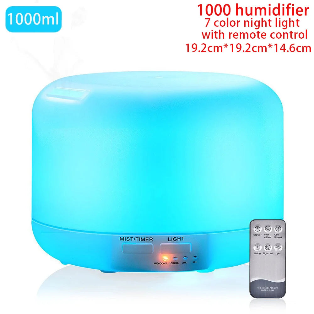 "Ultrasonic Aromatherapy Essential Oil Diffuser and Humidifier with Remote Control – 300ml 500ml 1000ml – Naturally You Balance"