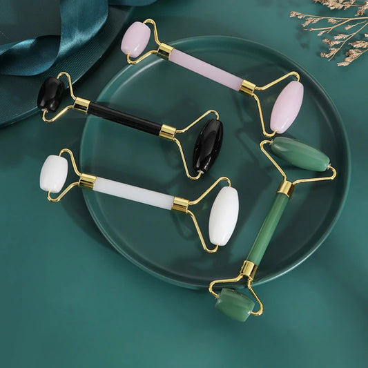 Pink Quartz Jade Roller and Gua Sha Facial Massager Tool Set