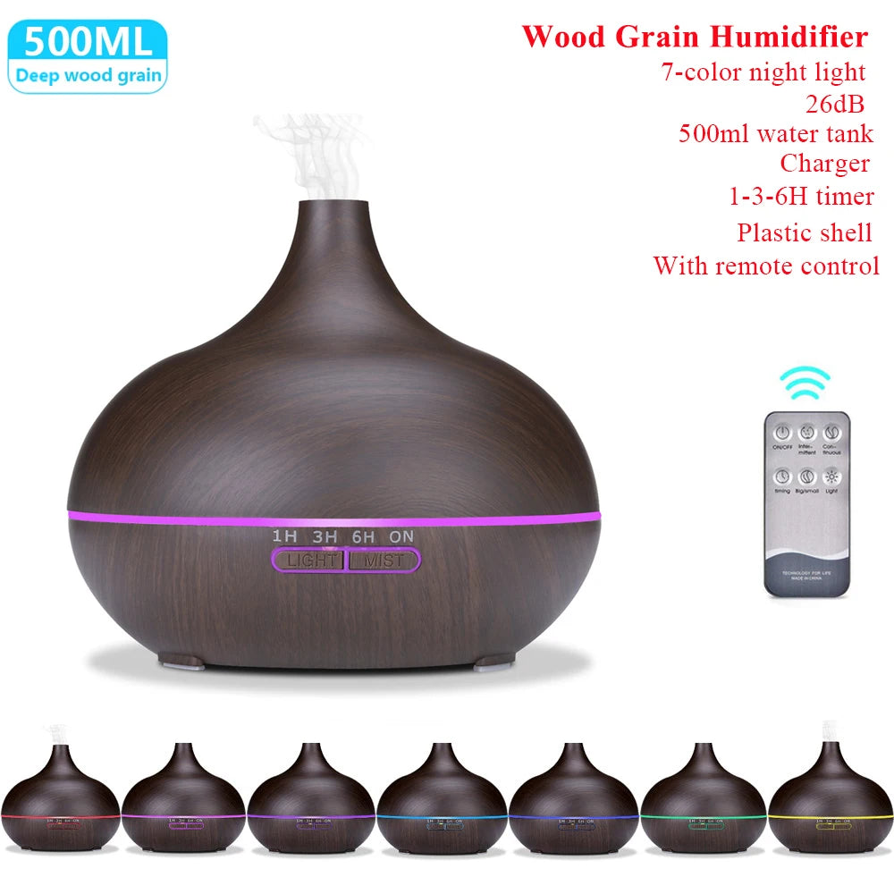 "Ultrasonic Aromatherapy Essential Oil Diffuser and Humidifier with Remote Control – 300ml 500ml 1000ml – Naturally You Balance"