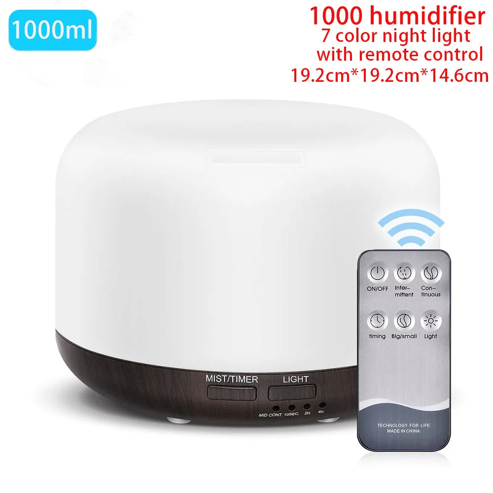 "Ultrasonic Aromatherapy Essential Oil Diffuser and Humidifier with Remote Control – 300ml 500ml 1000ml – Naturally You Balance"