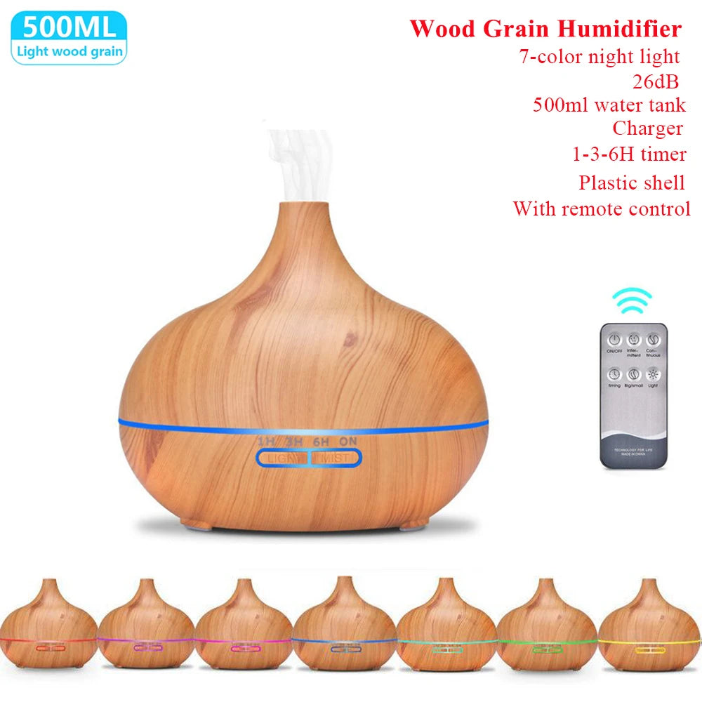 "Ultrasonic Aromatherapy Essential Oil Diffuser and Humidifier with Remote Control – 300ml 500ml 1000ml – Naturally You Balance"