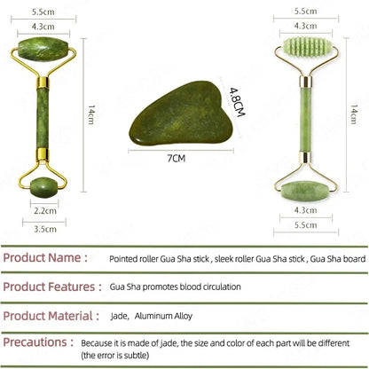 Jade Gua Sha Face Massager Roller and Scraper Tool for Facial Lift & Neck Slimming