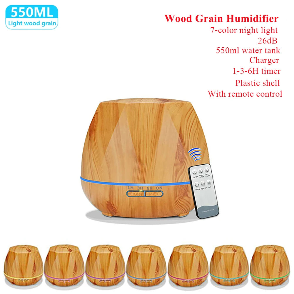 "Ultrasonic Aromatherapy Essential Oil Diffuser and Humidifier with Remote Control – 300ml 500ml 1000ml – Naturally You Balance"