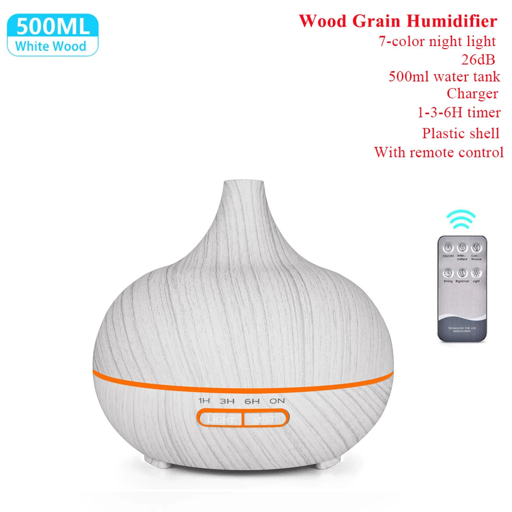"Ultrasonic Aromatherapy Essential Oil Diffuser and Humidifier with Remote Control – 300ml 500ml 1000ml – Naturally You Balance"