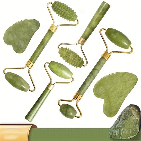 Jade Gua Sha Face Massager Roller and Scraper Tool for Facial Lift & Neck Slimming