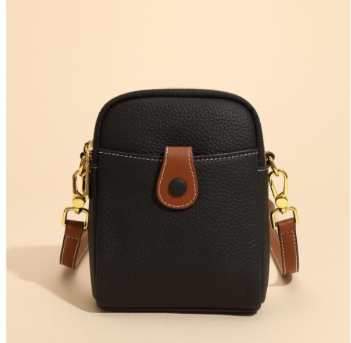 Lychee pattern leather phone crossbody bag for women with small square design