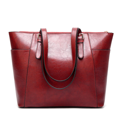 Retro women’s shoulder tote bag with clean solid-color design