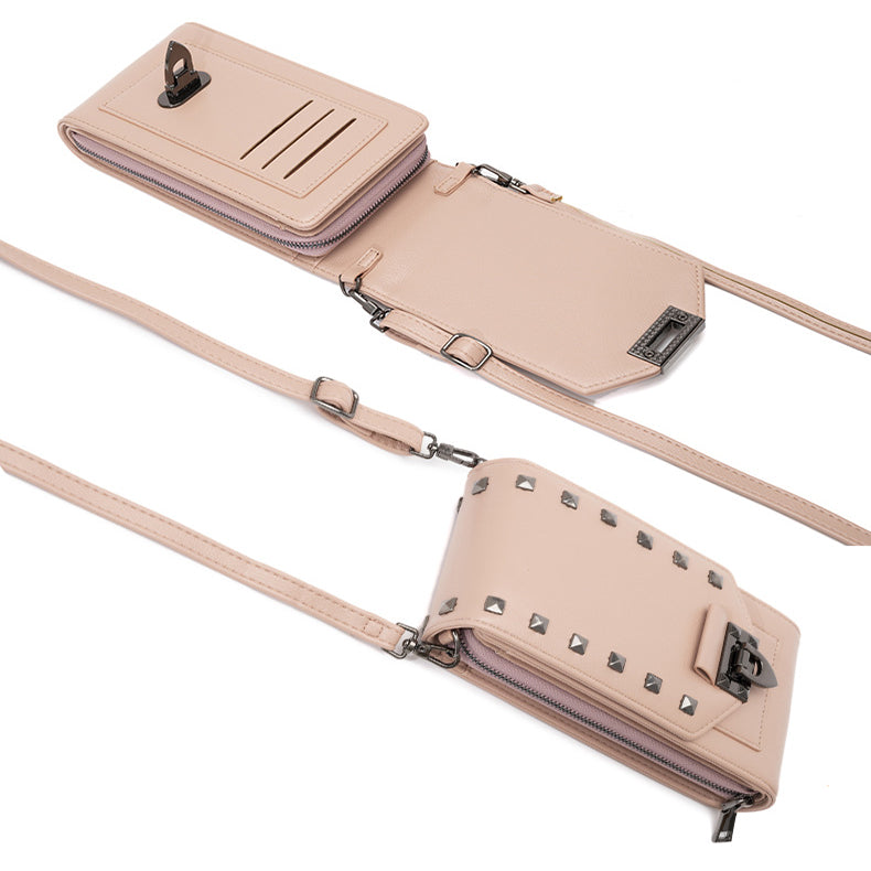 Rivet design shoulder and crossbody phone bag for women with compact vertical shape