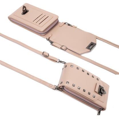 Rivet design shoulder and crossbody phone bag for women with compact vertical shape
