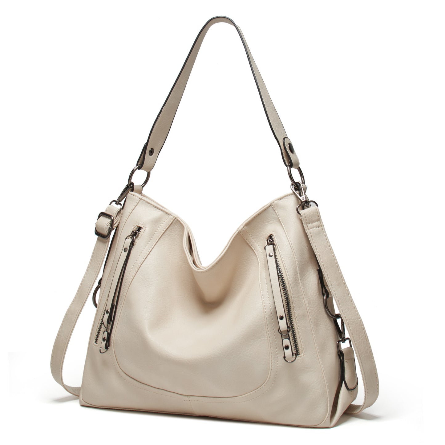 Beige large capacity women’s tote bag with soft structure