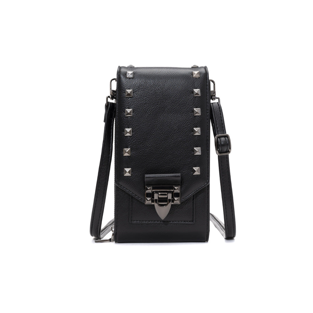 Rivet design shoulder and crossbody phone bag for women with compact vertical shape