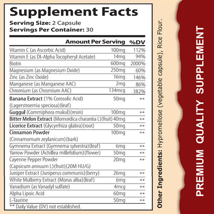 Blood Sugar Complex – Cinnamon, Bitter Melon & Chromium
Supports healthy blood sugar levels & energy balance – 60 capsules.