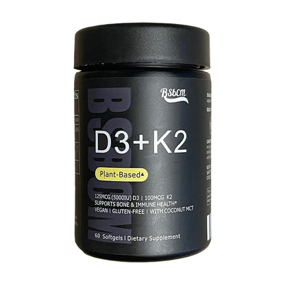 Vegan Vitamin D3 + K2 – 5000 IU
Bone, heart & immune support with plant-based D3, K2 MK-7 & coconut oil.