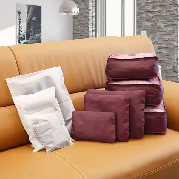 Travel luggage organizer bags set with packing cubes and storage pouches