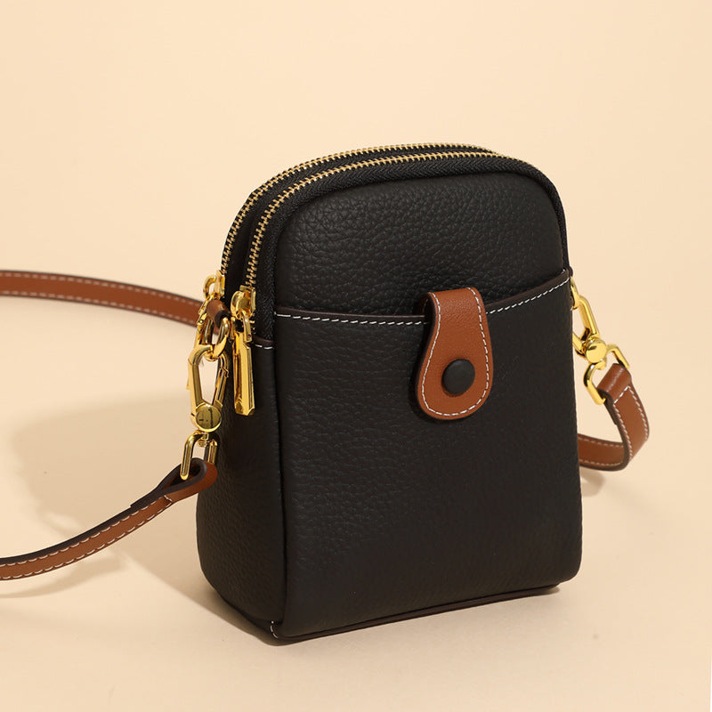 Lychee pattern leather phone crossbody bag for women with small square design