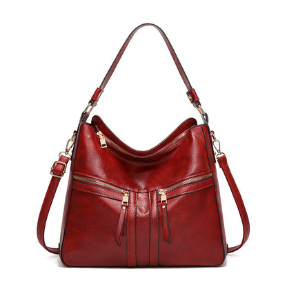 Trendy Double Zipper Soft Leather Large Capacity Totes