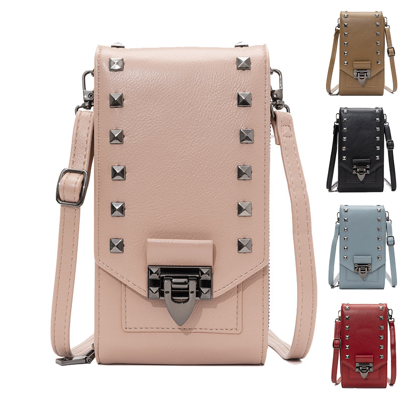 Rivet design shoulder and crossbody phone bag for women with compact vertical shape