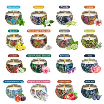 Dried floral soy candles displayed on table