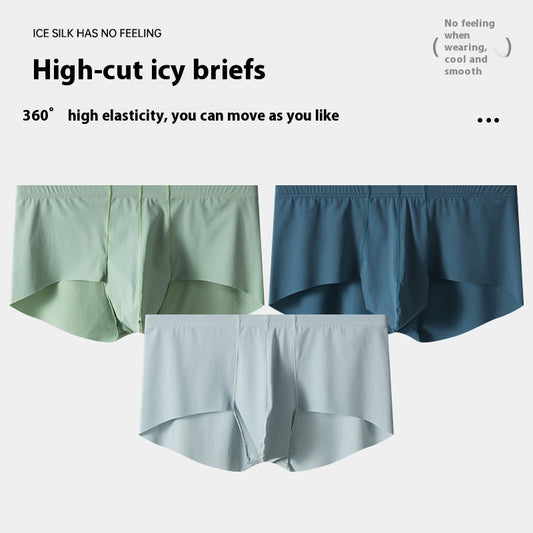 Men's Mid-rise Boxers Ice Silk Solid Color Underwear (3)