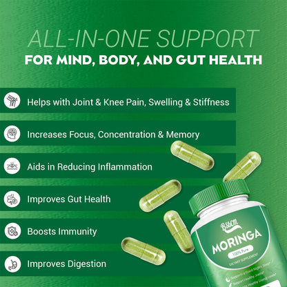 Pure Moringa Capsules – Energy, Skin & Gut Support
Nutrient-rich superfood with vitamins, minerals & amino acids. 60-count.