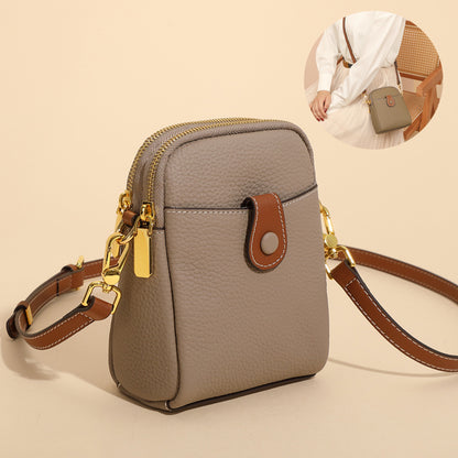 Lychee pattern leather phone crossbody bag for women with small square design